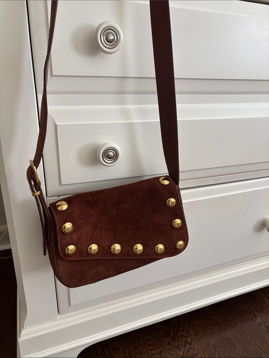 Madewell Handbags - Madewell Brown Suede Gold Stud Crossbody Bag